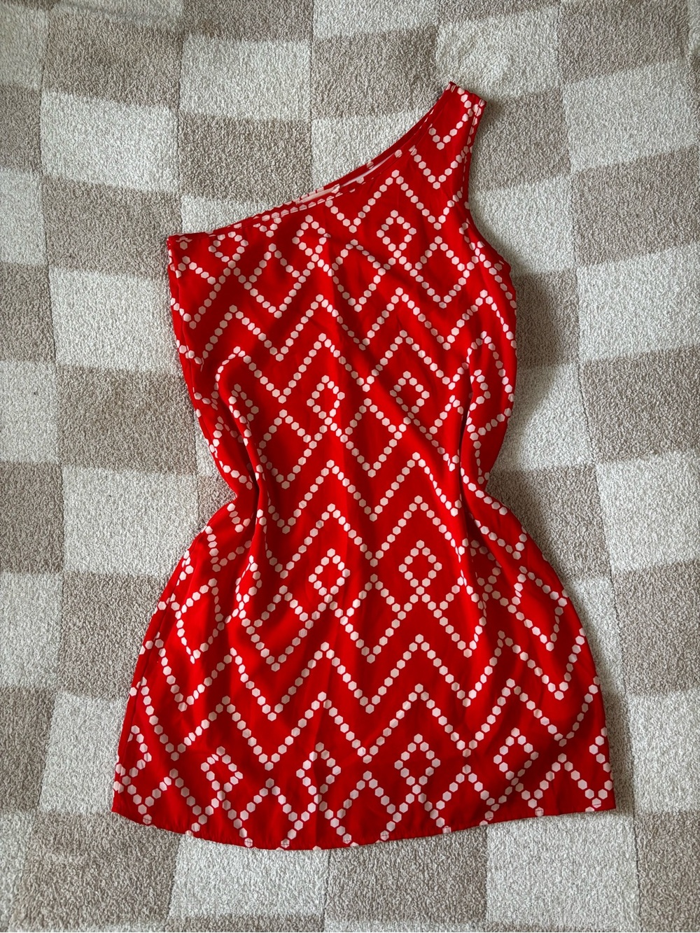 Newbury Kustom Red One-Shoulder Geometric Dot Dress